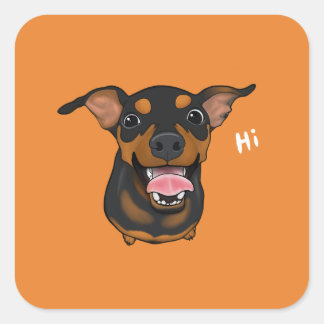 Cuadrada Pegatina de Pinscher en miniatura de Happy Dog Min