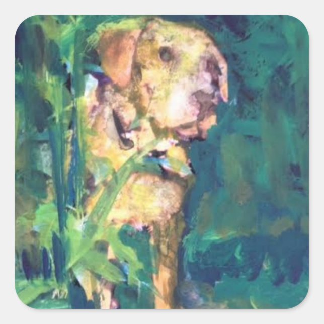 Cuadrada Pegatina de pintura de creek amarillo (Anverso)