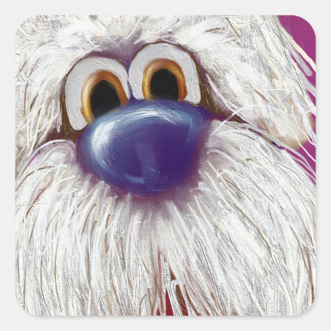 Cuadrada Pegatina de pintura digital al óleo de perro feliz (Anverso)