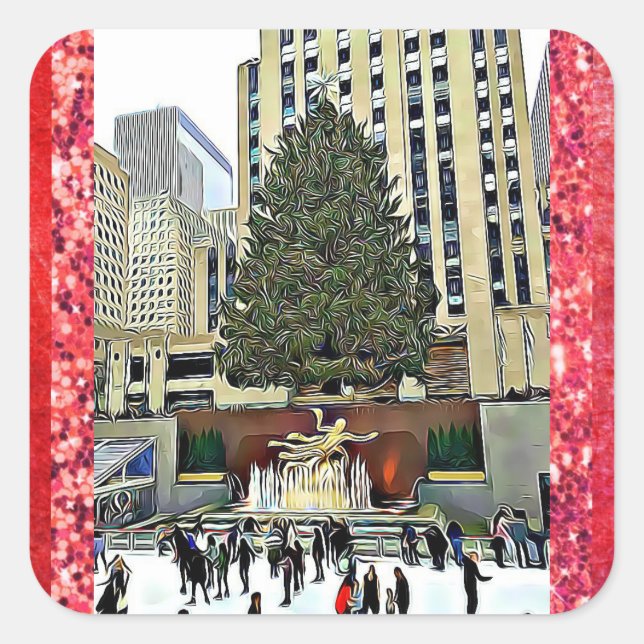 Cuadrada Pegatina de pista de patinaje sobre hielo del Cent (Anverso)