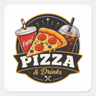 Cuadrada Pegatina de Pizza y Bebidas – Amante de la Comida