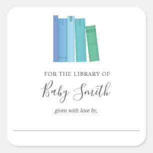 Cuadrada Pegatina de placa de Baby Shower Boy Bookplate