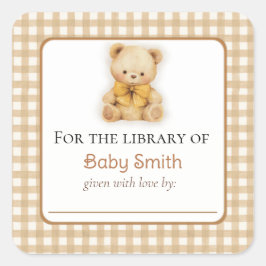 Cuadrada Pegatina de placa de Baby Shower Plush Teddy Bear