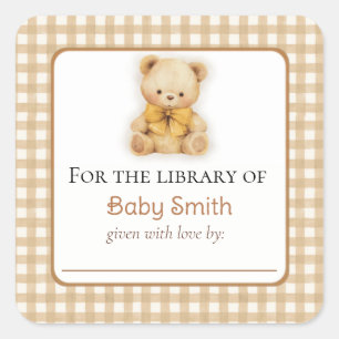 Cuadrada Pegatina de placa de Baby Shower Plush Teddy Bear