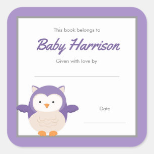 Cuadrada Pegatina de placa de chica de búho morado