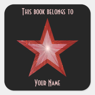Cuadrada Pegatina de placa de la estrella roja negro