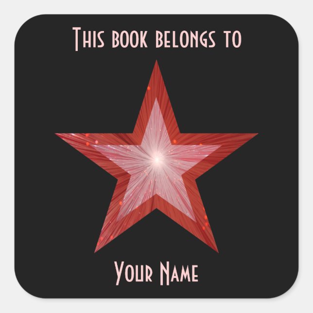 Cuadrada Pegatina de placa de la estrella roja negro (Anverso)