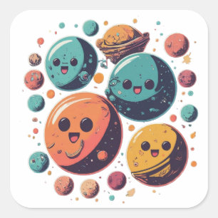 Cuadrada Pegatina de planetas Fiesta cósmico