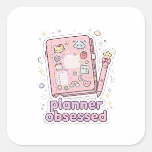 Cuadrada Pegatina de planificador rosa Kawaii adicta al pla