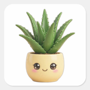 Cuadrada Pegatina de planta interior Kawaii Aloe Vera
