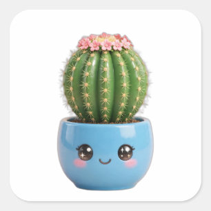 Cuadrada Pegatina de planta interior kawaii cactus de barri