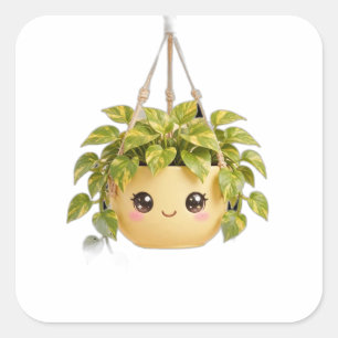 Cuadrada Pegatina de planta interior Pothos Kawaii