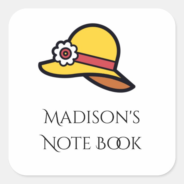 Cuadrada Pegatina de plantilla de gorra amarillo de nombre  (Anverso)