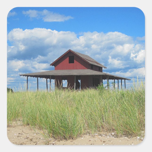 Cuadrada Pegatina de playa de la isla de Grass (Anverso)