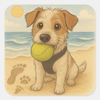 Cuadrada Pegatina de playa Peggy el Jack Russell