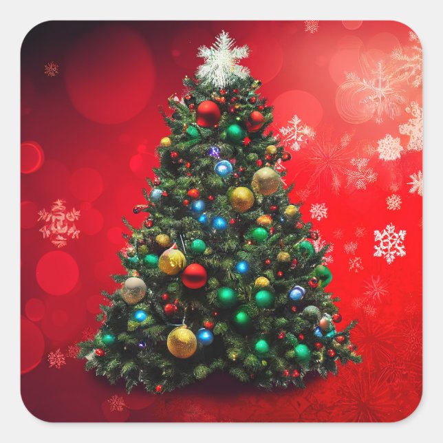 Cuadrada Pegatina de Plaza de Árbol de Navidad (Anverso)