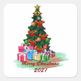 Cuadrada Pegatina de Plaza de Árbol de Navidad