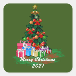 Cuadrada Pegatina de Plaza de Árbol de Navidad