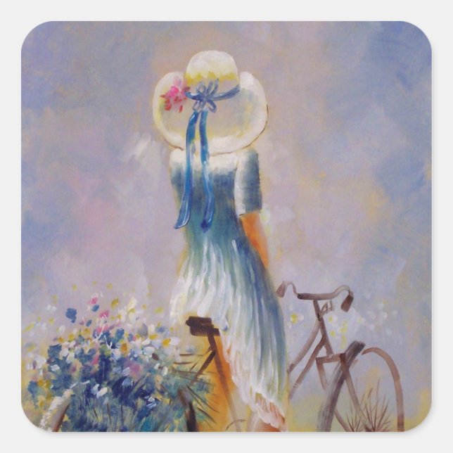 Cuadrada Pegatina de Plaza de Bicicleta Vintage (Anverso)