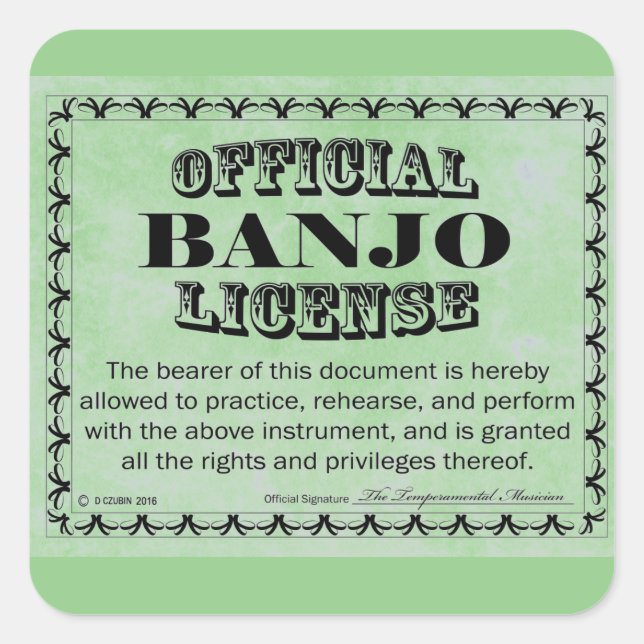Cuadrada Pegatina de Plaza de Licencia Banjo (Anverso)