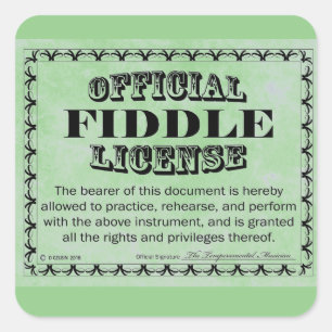 Cuadrada Pegatina de plaza de licencia de fiddle