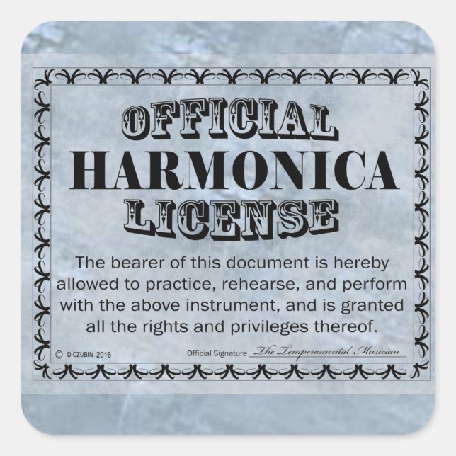Cuadrada Pegatina de Plaza de Licencia de Harnonica (Anverso)