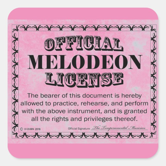Cuadrada Pegatina de plaza de licencia de Melodeon (Anverso)