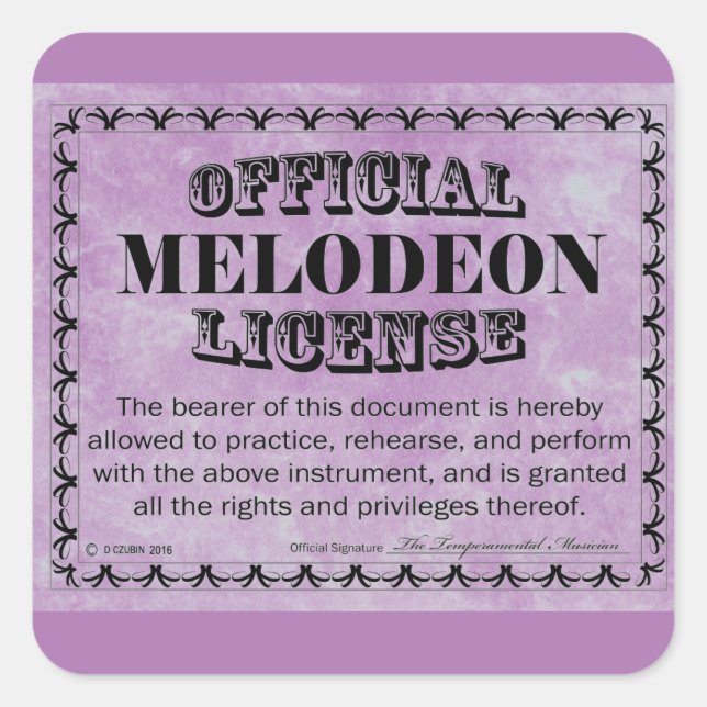 Cuadrada Pegatina de plaza de licencia de Melodeon (Anverso)