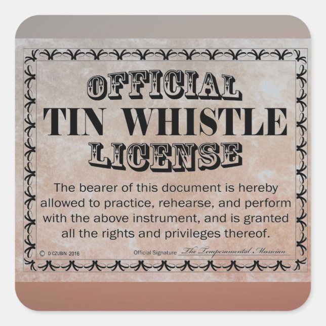 Cuadrada Pegatina de Plaza de Licencia de Silbato de Tin (Anverso)