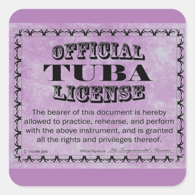 Cuadrada Pegatina de Plaza de Licencia de Tuba (Anverso)