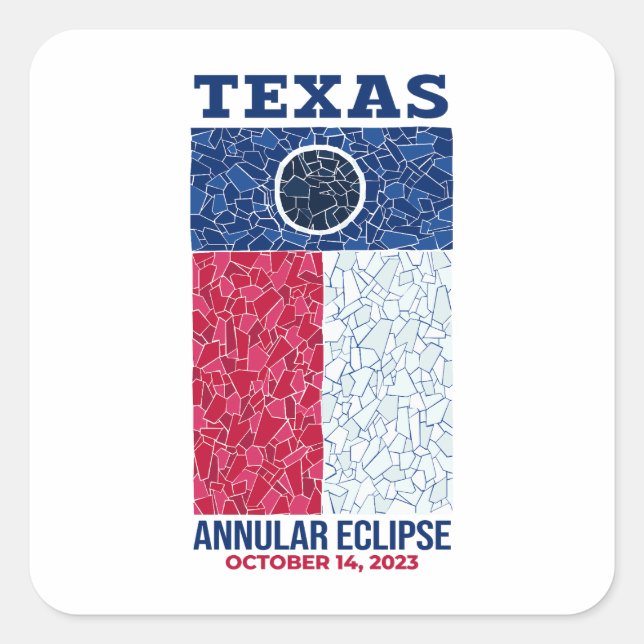 Cuadrada Pegatina de Plaza Eclipse Annular de Texas (Anverso)