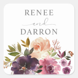 Cuadrada Pegatina de plaza floral rosa morado y Rubor