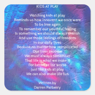 Cuadrada Pegatina de poema "Niños en juego"