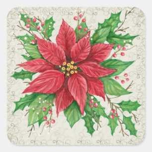 Cuadrada Pegatina de Poinsettia - SRF
