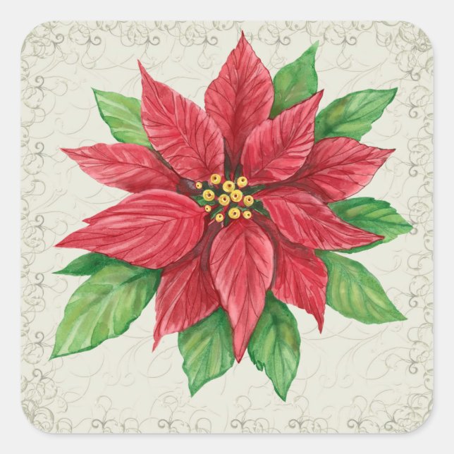 Cuadrada Pegatina de Poinsettia - SRF (Anverso)
