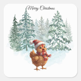 Cuadrada Pegatina de pollo de Navidad