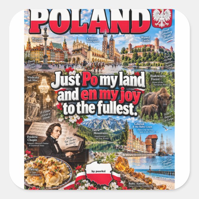 Cuadrada Pegatina de Polonia (Anverso)