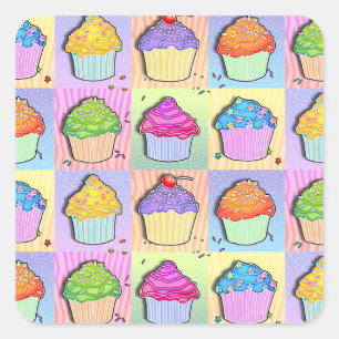 Cuadrada Pegatina de Pop Art CUPCAKES