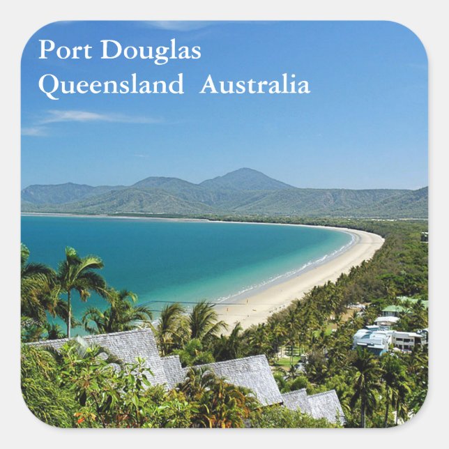 Cuadrada Pegatina de Port Douglas (Anverso)