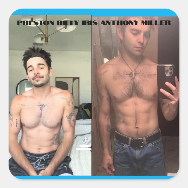 Cuadrada Pegatina de Preston Billy Iris Anthony Miller (Anverso)