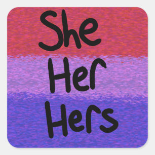 Cuadrada Pegatina de pronombres bisexuales ella/ella
