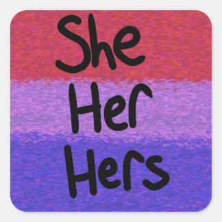 Cuadrada Pegatina de pronombres bisexuales ella/ella