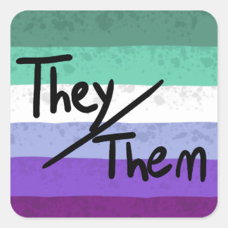 Cuadrada pegatina de pronombres gay mlm they/them