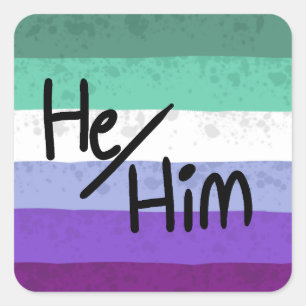 Cuadrada pegatina de pronombres mlm gay él/él
