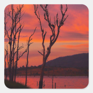 Cuadrada Pegatina de puesta de sol en el lago Awoonga
