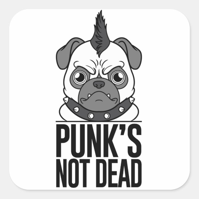 Cuadrada Pegatina de Pug no muerto del punk (Anverso)