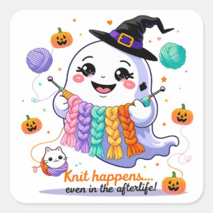 Cuadrada Pegatina de punto fantasma Kawaii - Gif de Hallowe