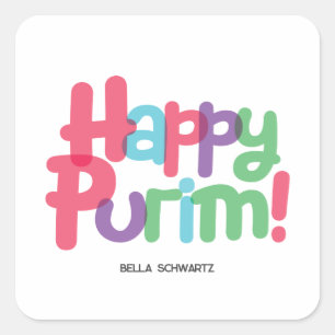 Cuadrada Pegatina de Purim Square Feliz Divertido