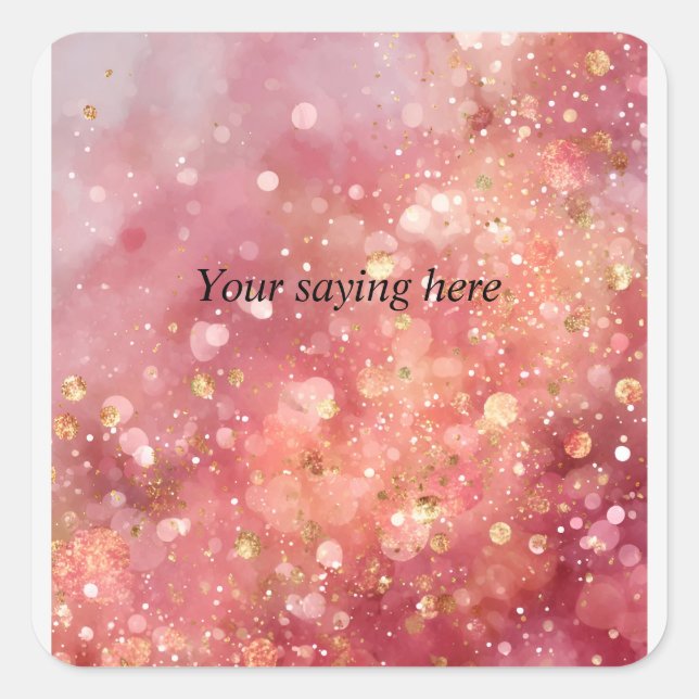 Cuadrada Pegatina de purpurina rosa y dorada (Anverso)