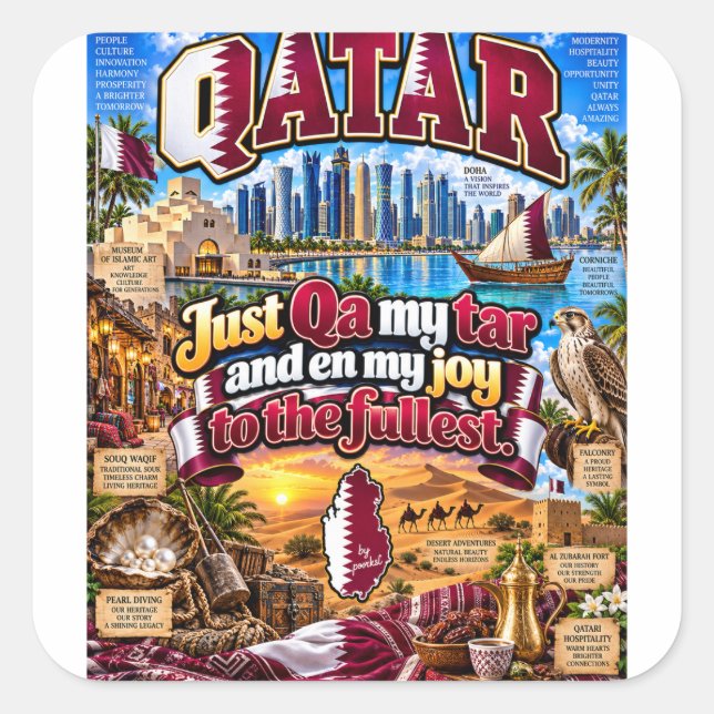 Cuadrada Pegatina de Qatar (Anverso)